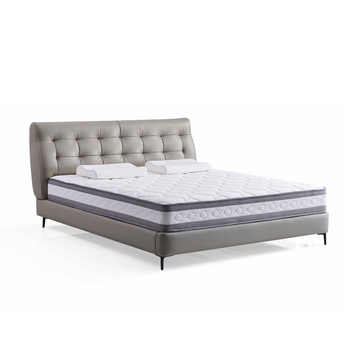Duplicate view of the grey leather floating bed