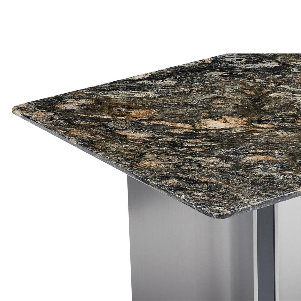 Close-up detail of the natural stone tabletop texture and edge