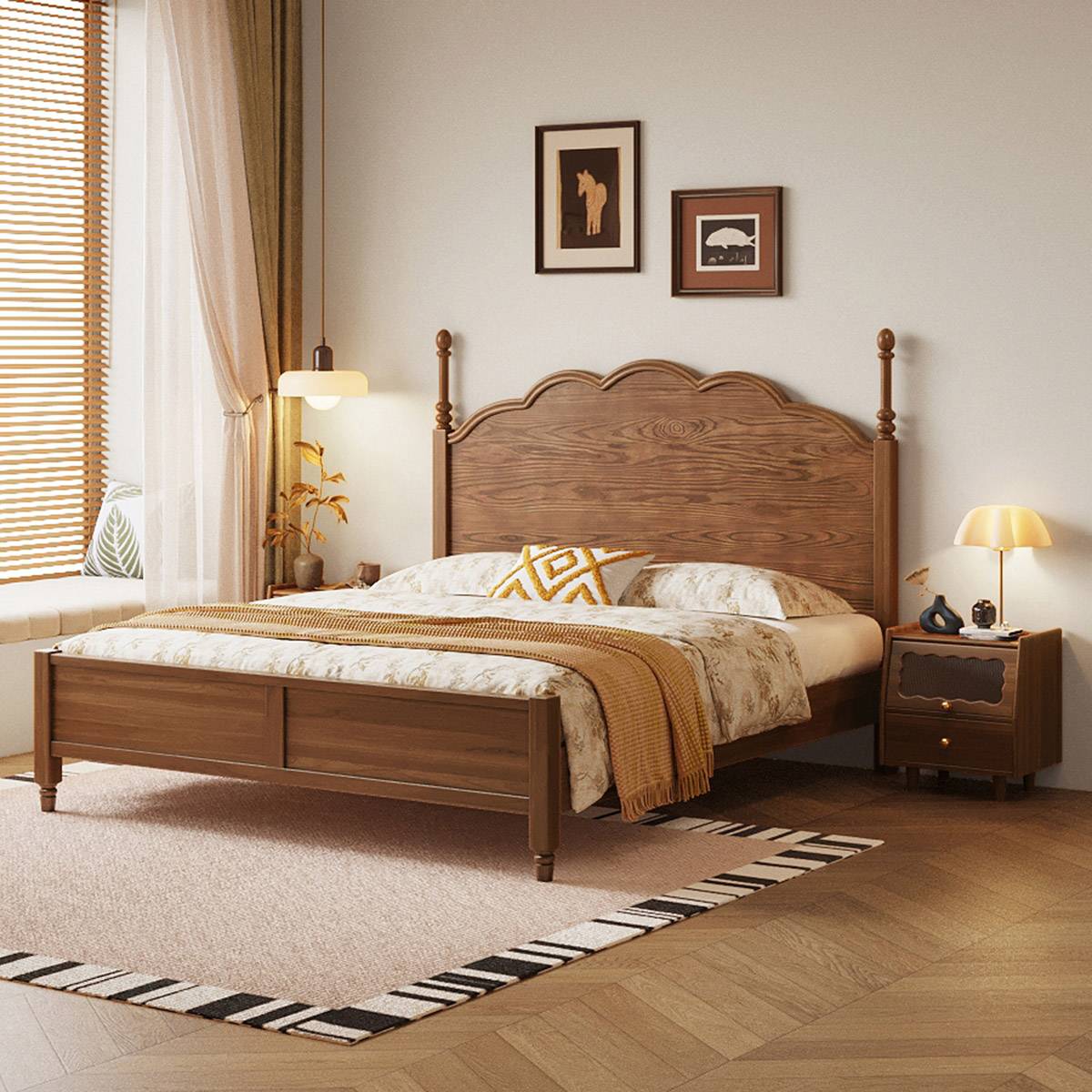 Mid-Century Solid Wood Bed (A76-2010 Wood)