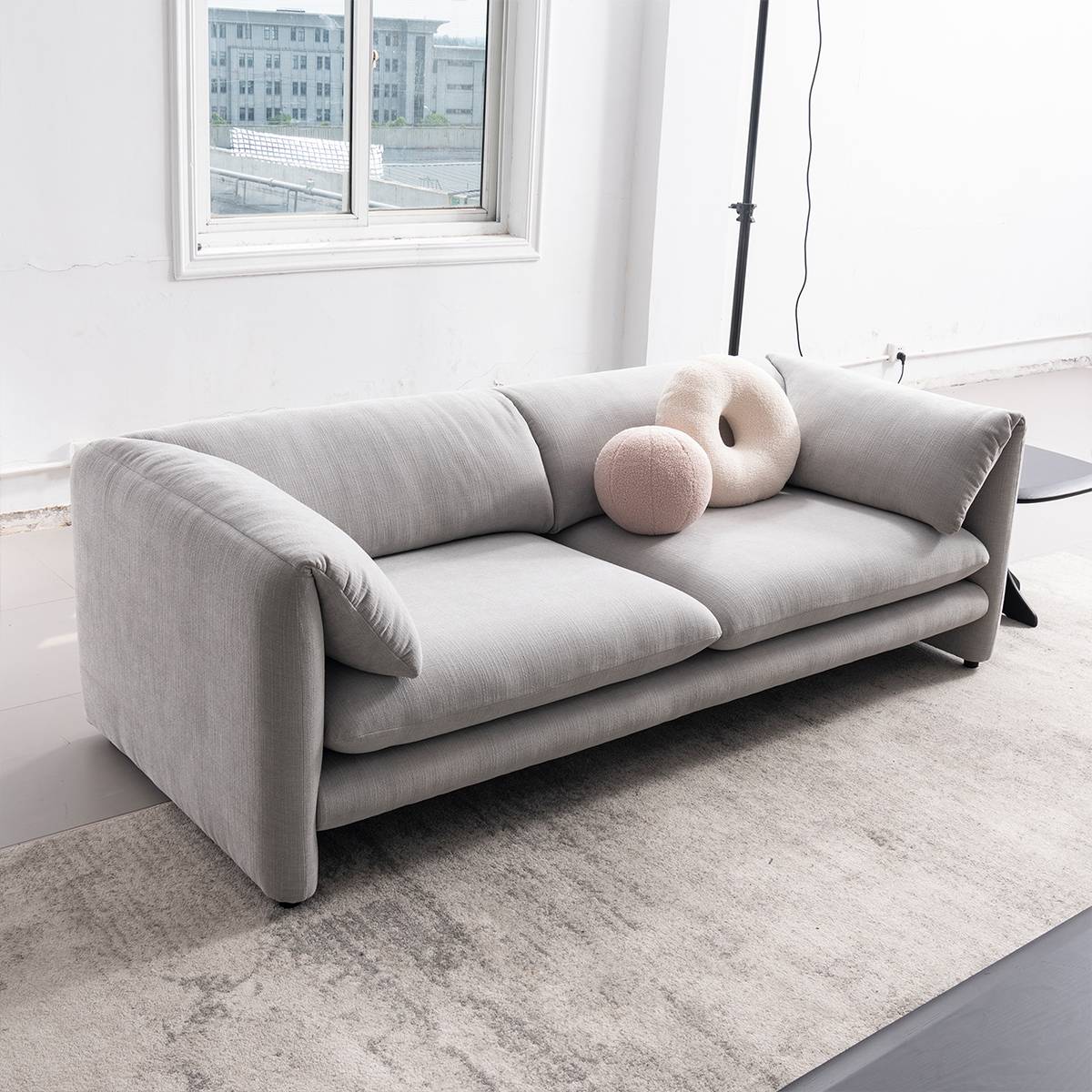 Close-up view of the sofa seat cushions and backrest