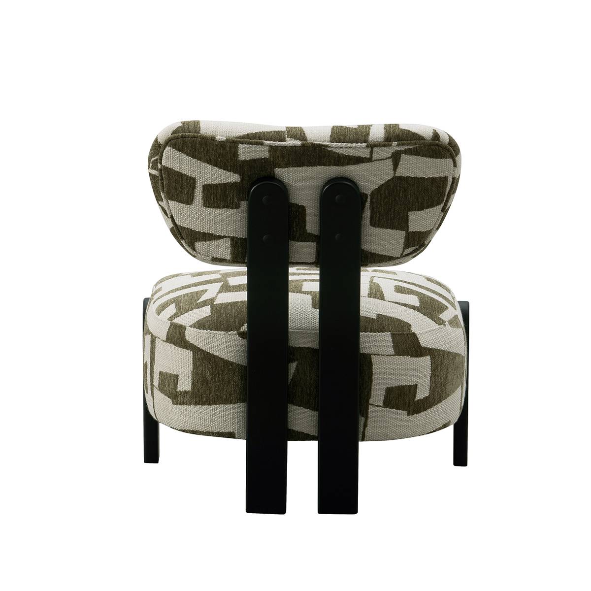 Rear view of the green geometric pattern accent chair