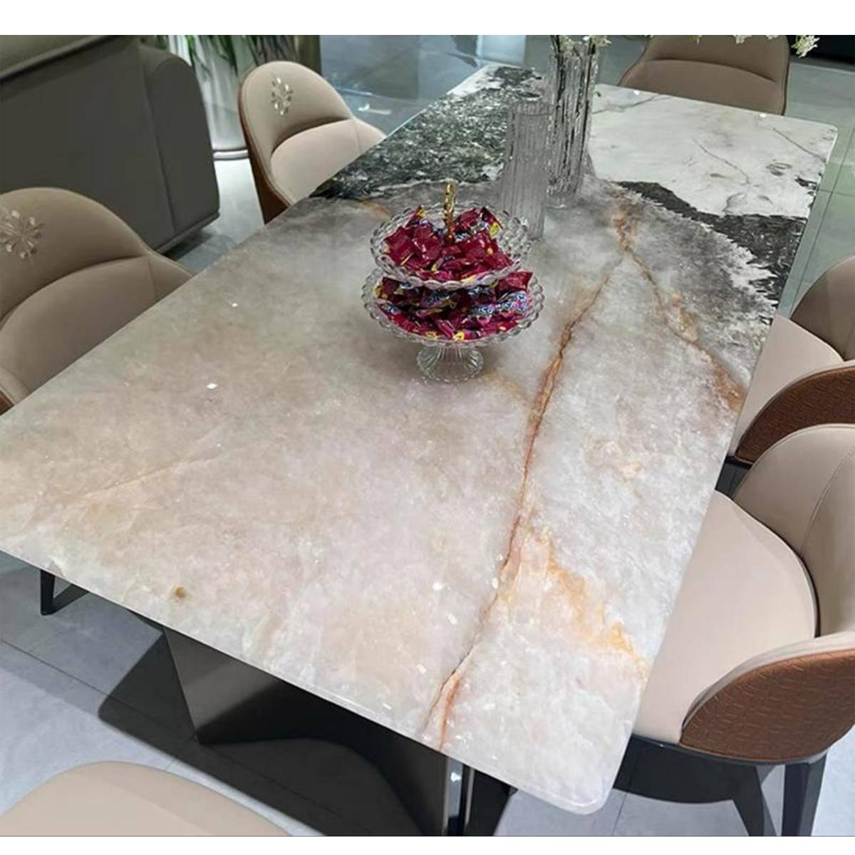 Imported Green Diamond Pandora Natural Marble Luxury Dining Table with Mercedes Base (Z60-S58)