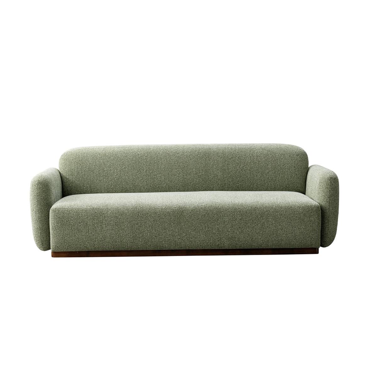 Front view of the sage green fabric sofa