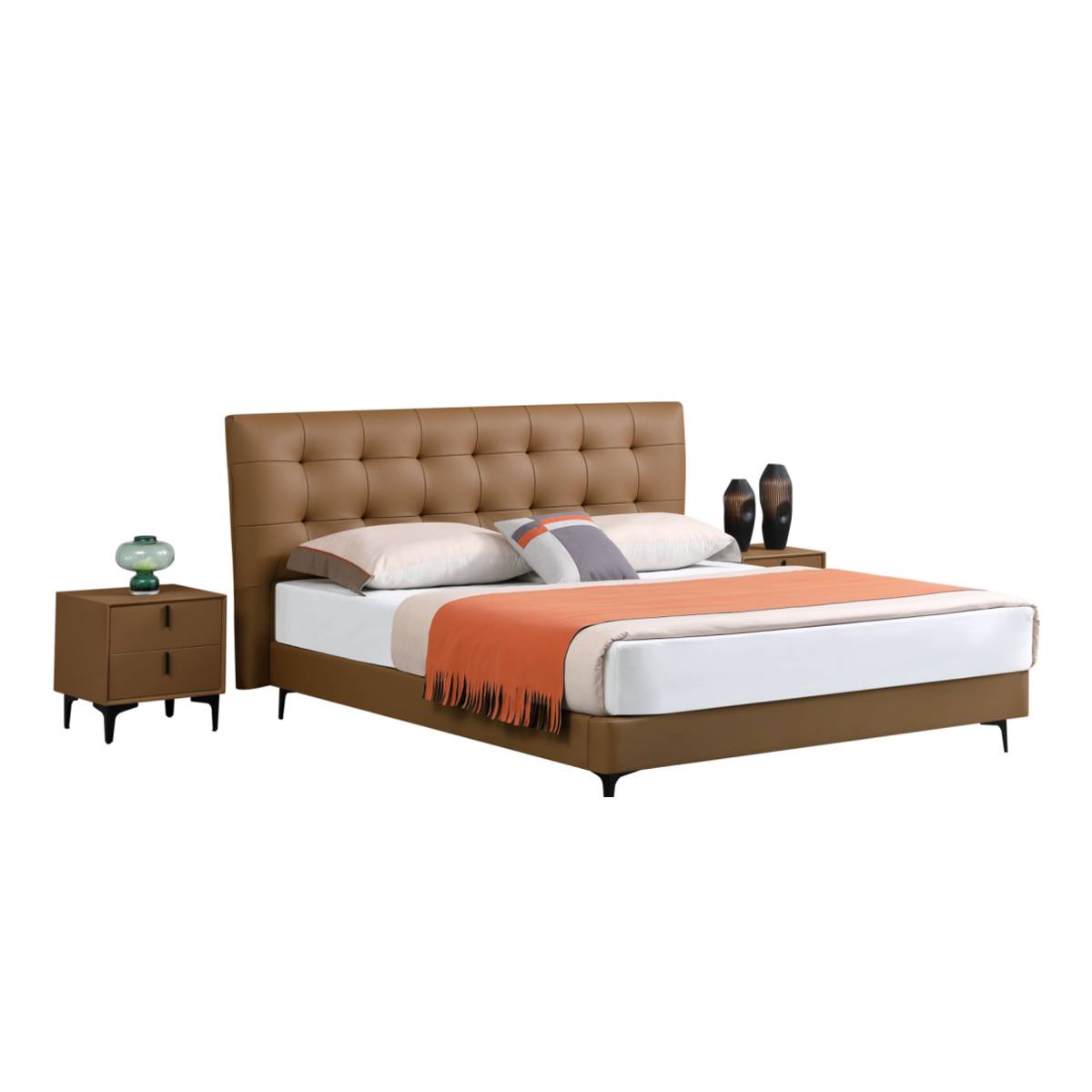 Leather Bed Set (1 Bed + 2 Nightstands + Mattress) (Z11-K9257)