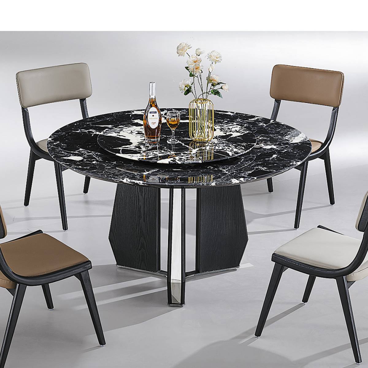 Bulgari Black Natural Stone Round Dining Table (B65-T903)