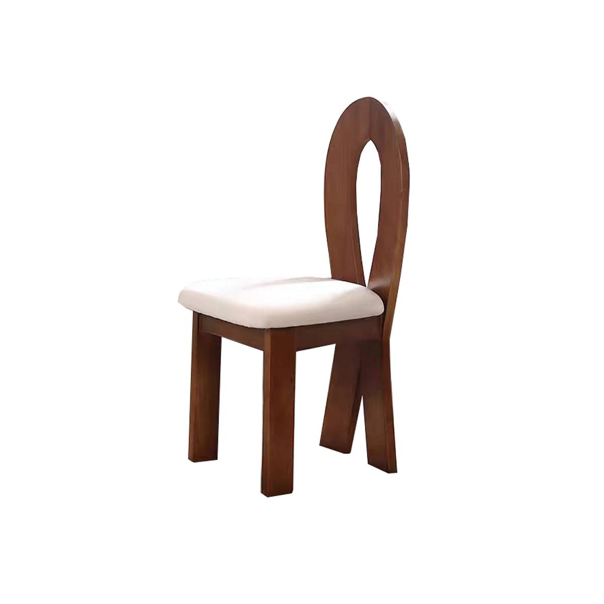 Walnut frame dining chair with off-white fabric seat