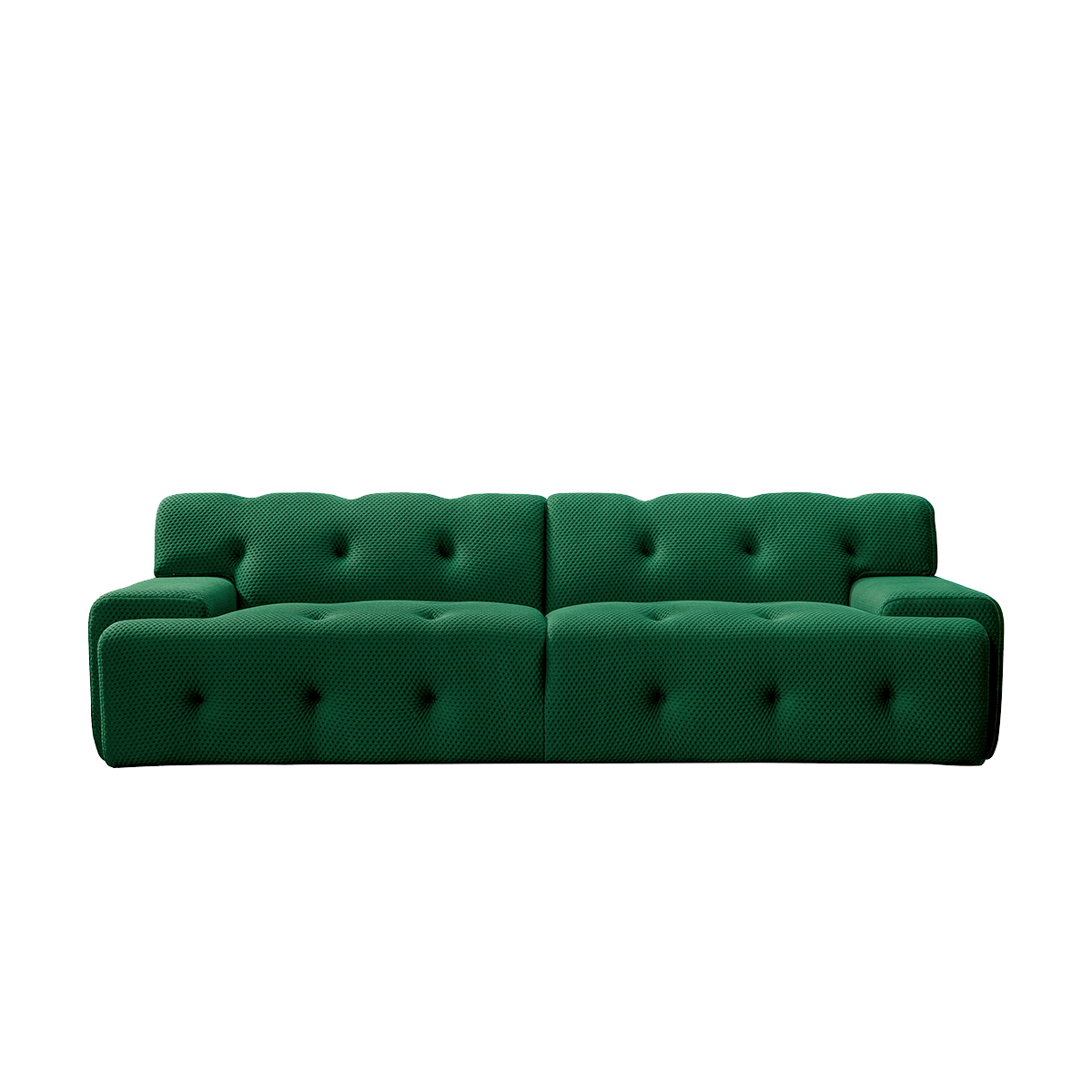 Green tufted sofa front view