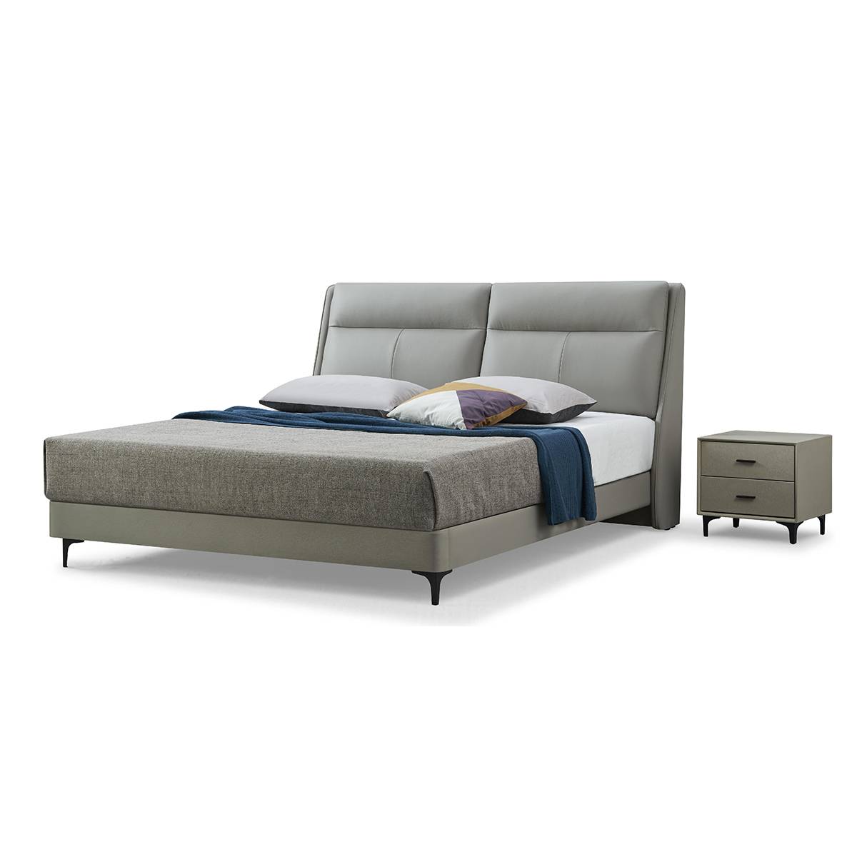 Top-Grain Leather Upholstered Bed (A19-816)