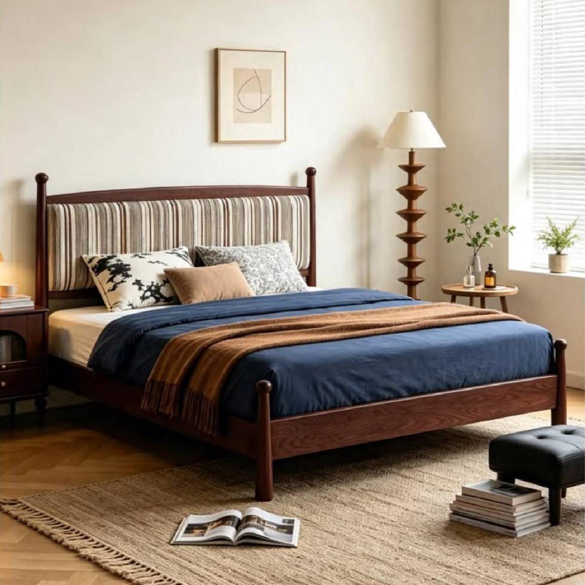 Mid-Century Upholstered Solid Wood Bed (A51-YZ-C2061)