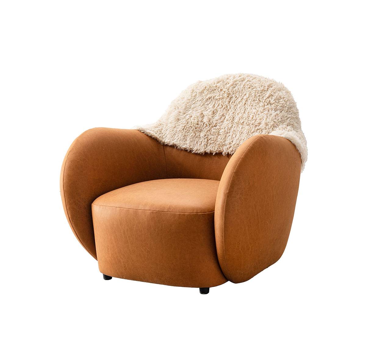 Side angle view of the orange lounge chair