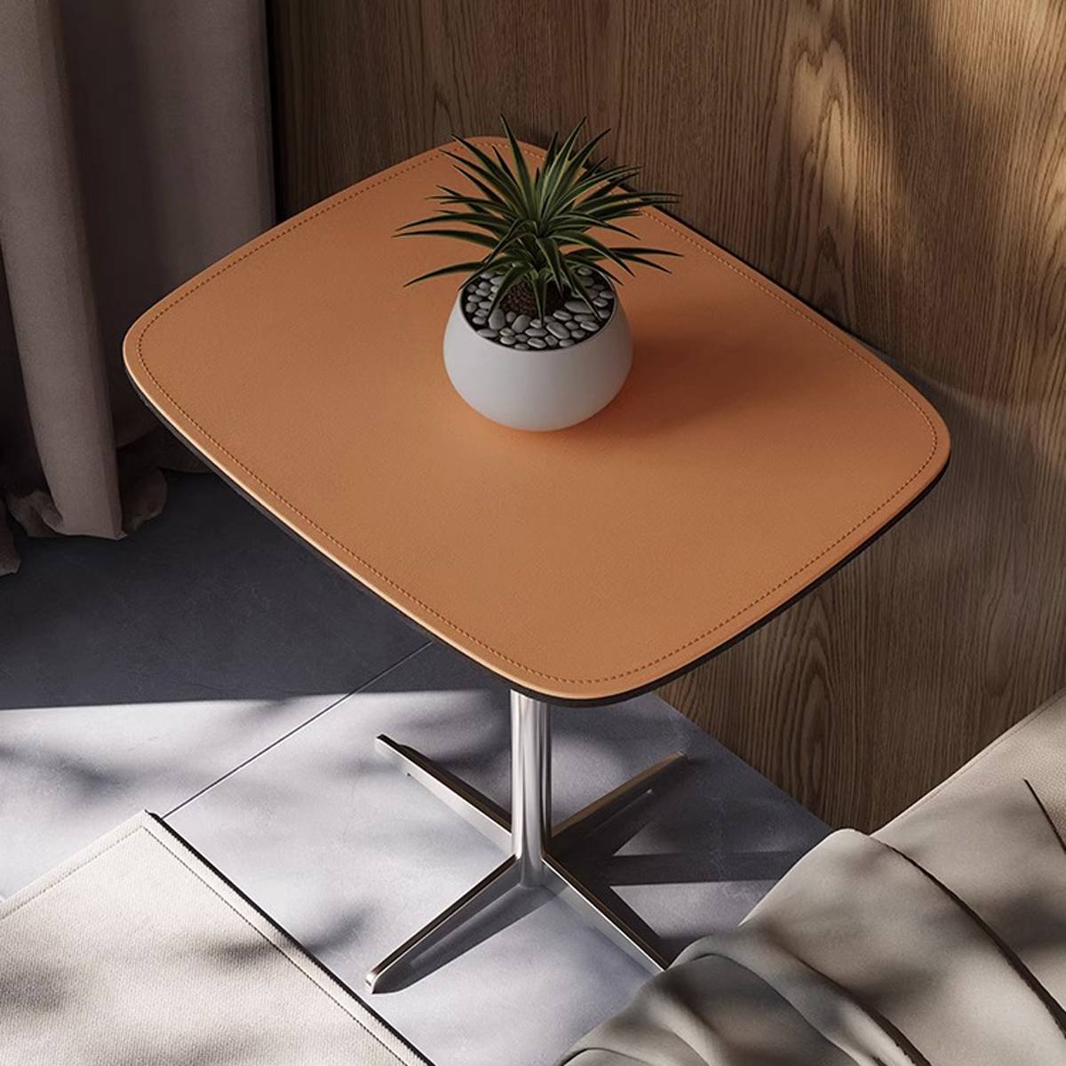 Saddle Leather Square Side Table (B45-128)