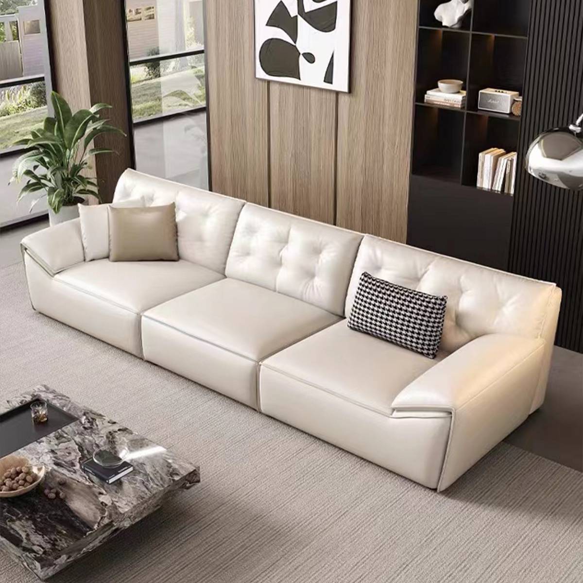 B12-213 Straight Leather 4-Seater Sofa