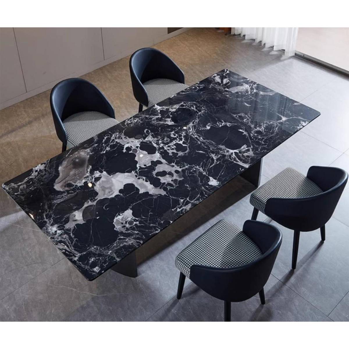 Black Rose Natural Marble Dining Table with D-Base (Z60-S14)