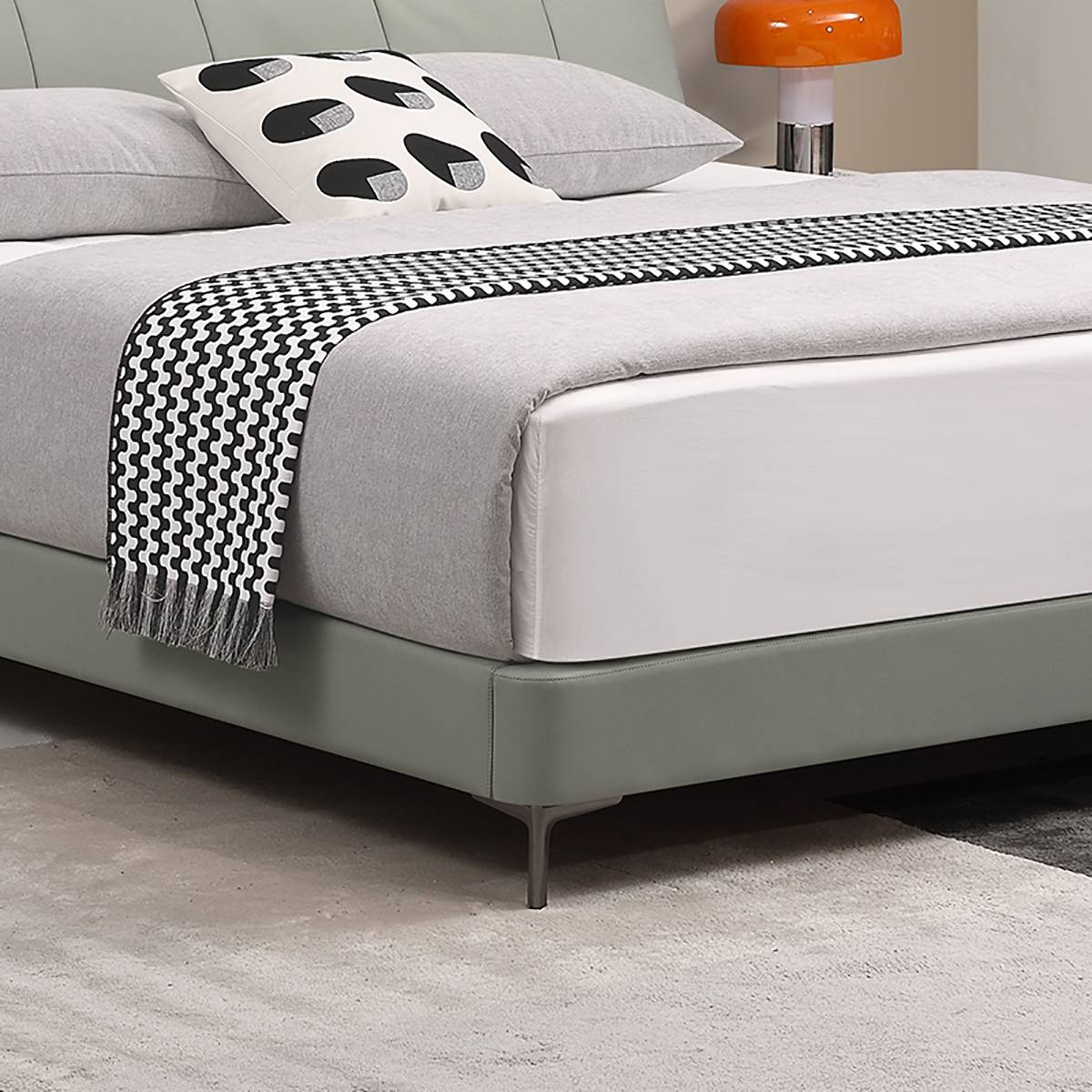 Close-up of the bed base and metal legs