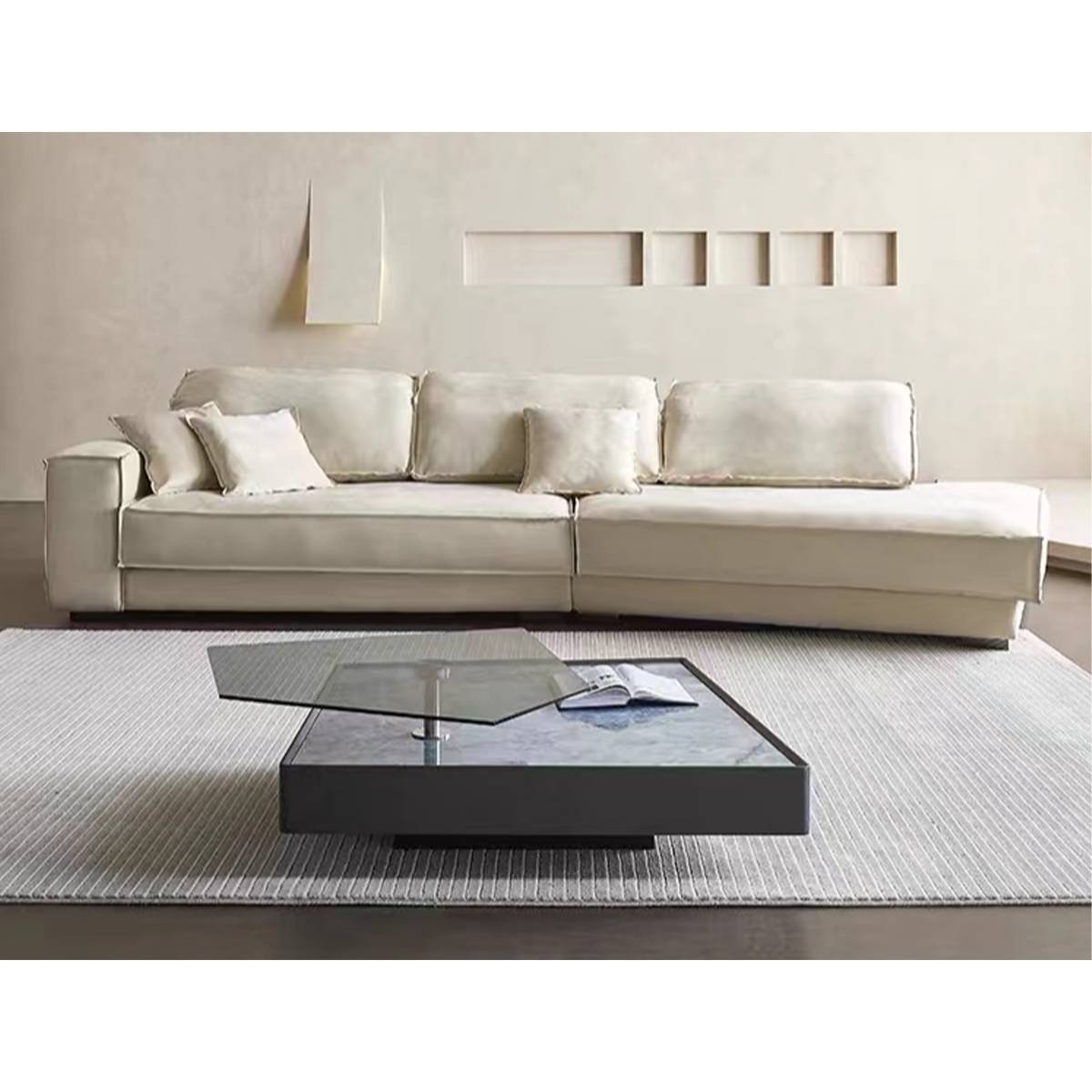Side view of the Budapest fabric sofa showing the chaise section and cushions