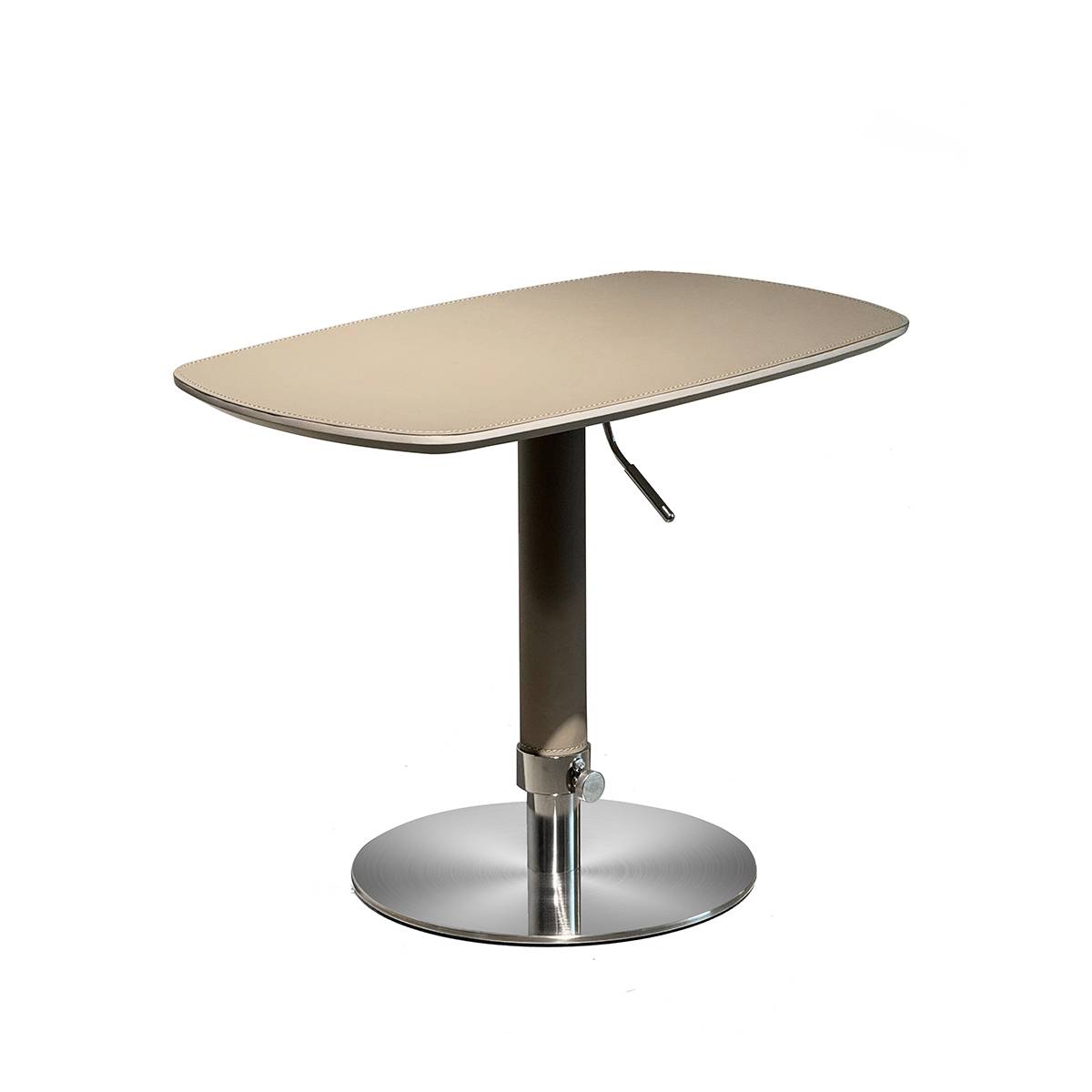 Khaki saddle leather adjustable side table with stainless steel base