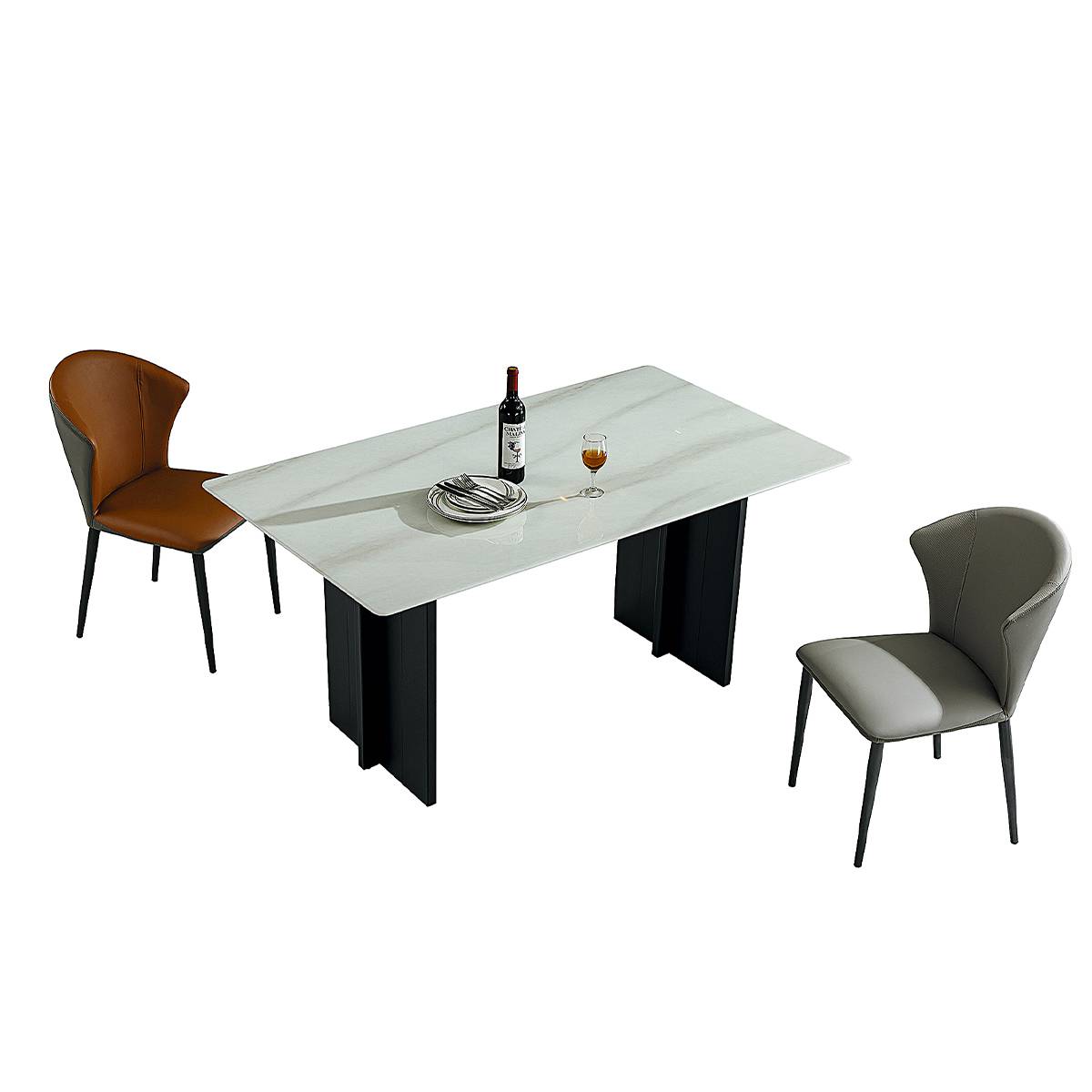 Studio shot of the dining table and chairs against a white background