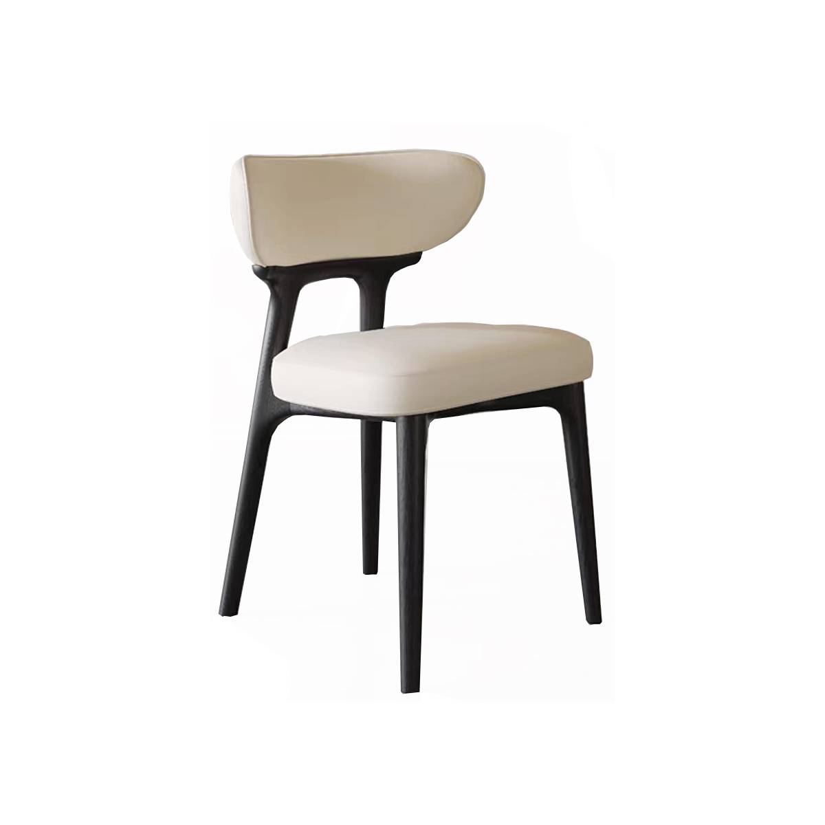 Side view of dining chair with black wood frame