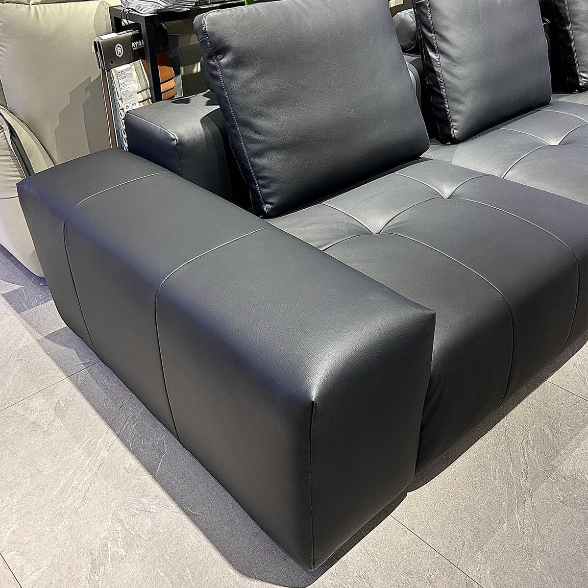 Detail shot of the pixelated seat cushions and backrest