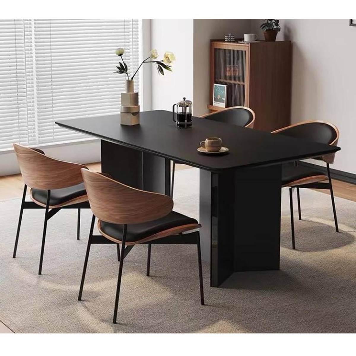Side view of the Z60 dining table showing the stainless steel base and table surface