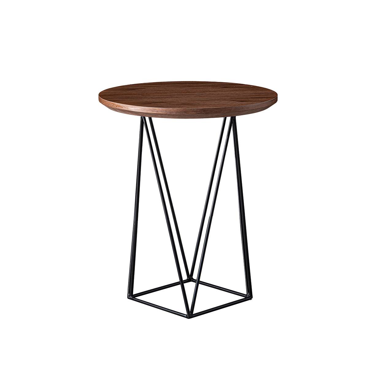 Side view of the geometric side table showing the iron frame structure