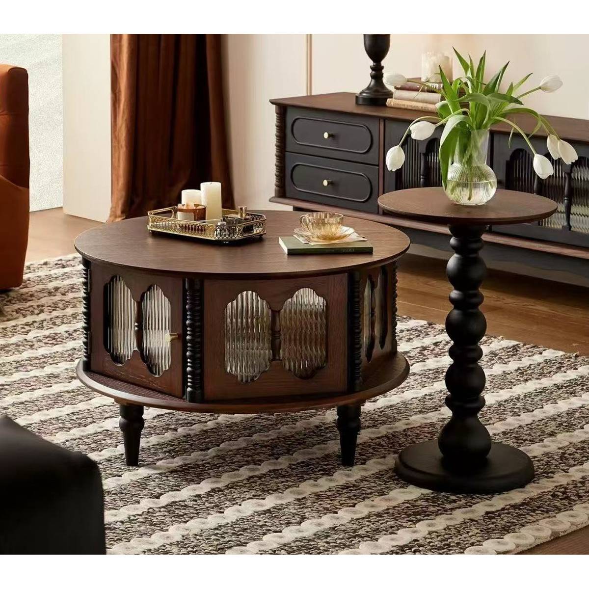 Mid-Century Modern Ash Wood Round Coffee Table (A68-162)
