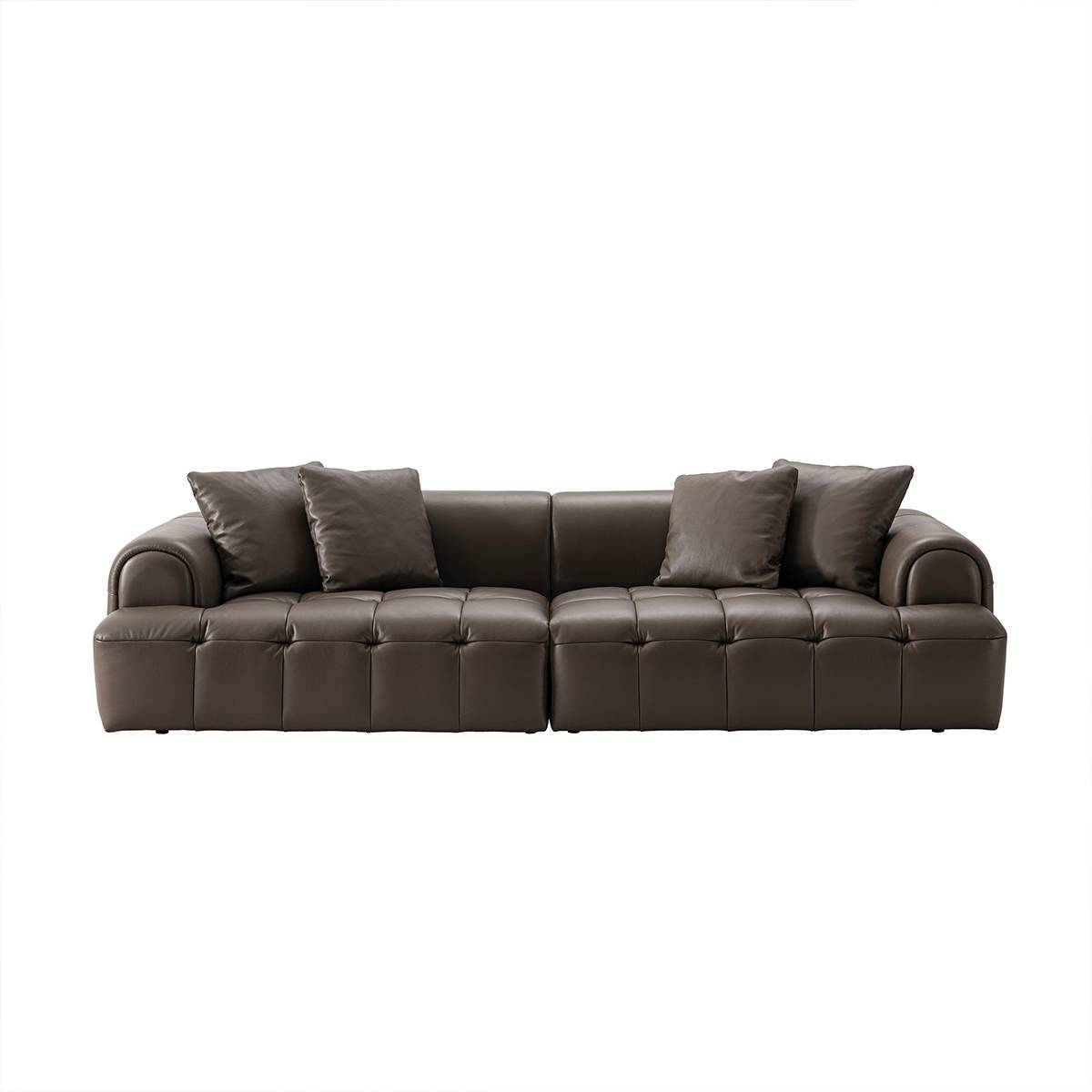 Front view of the brown tufted leather sofa