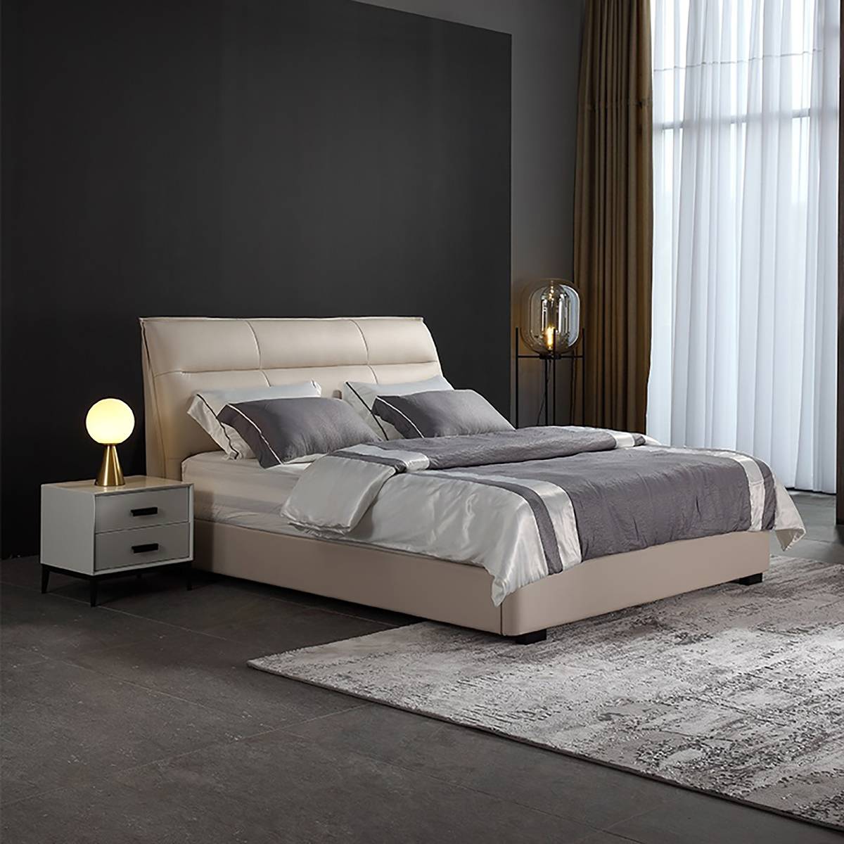 Bedside cabinet placed next to a bed in a modern bedroom setting