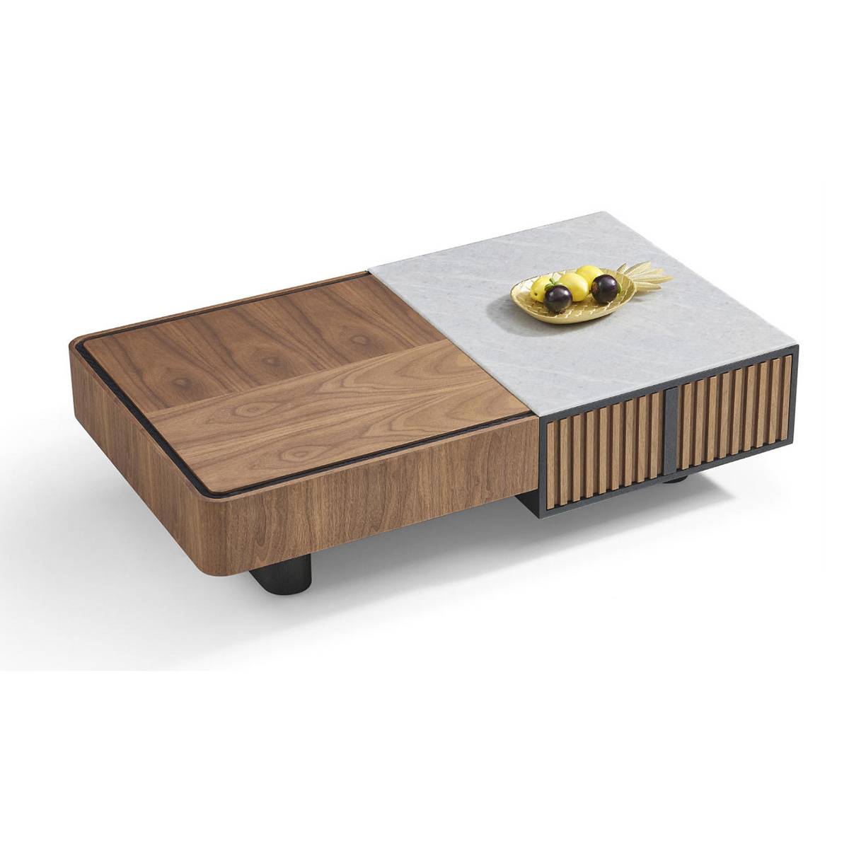 Duplicate angled view of the coffee table showing the wood and stone split top