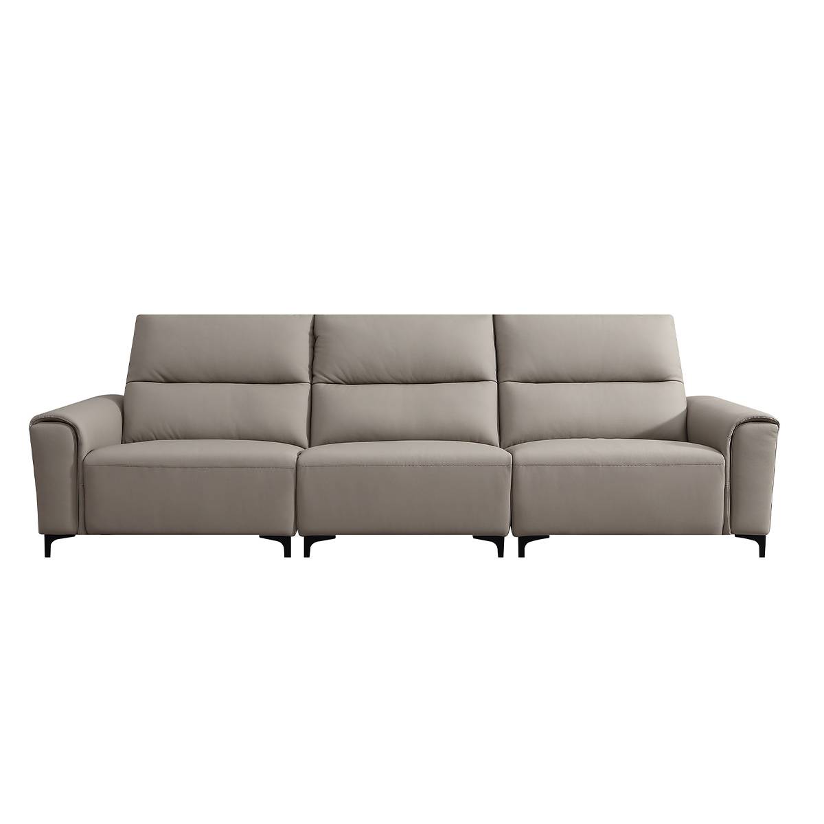 Front view of the beige leather sofa on white background