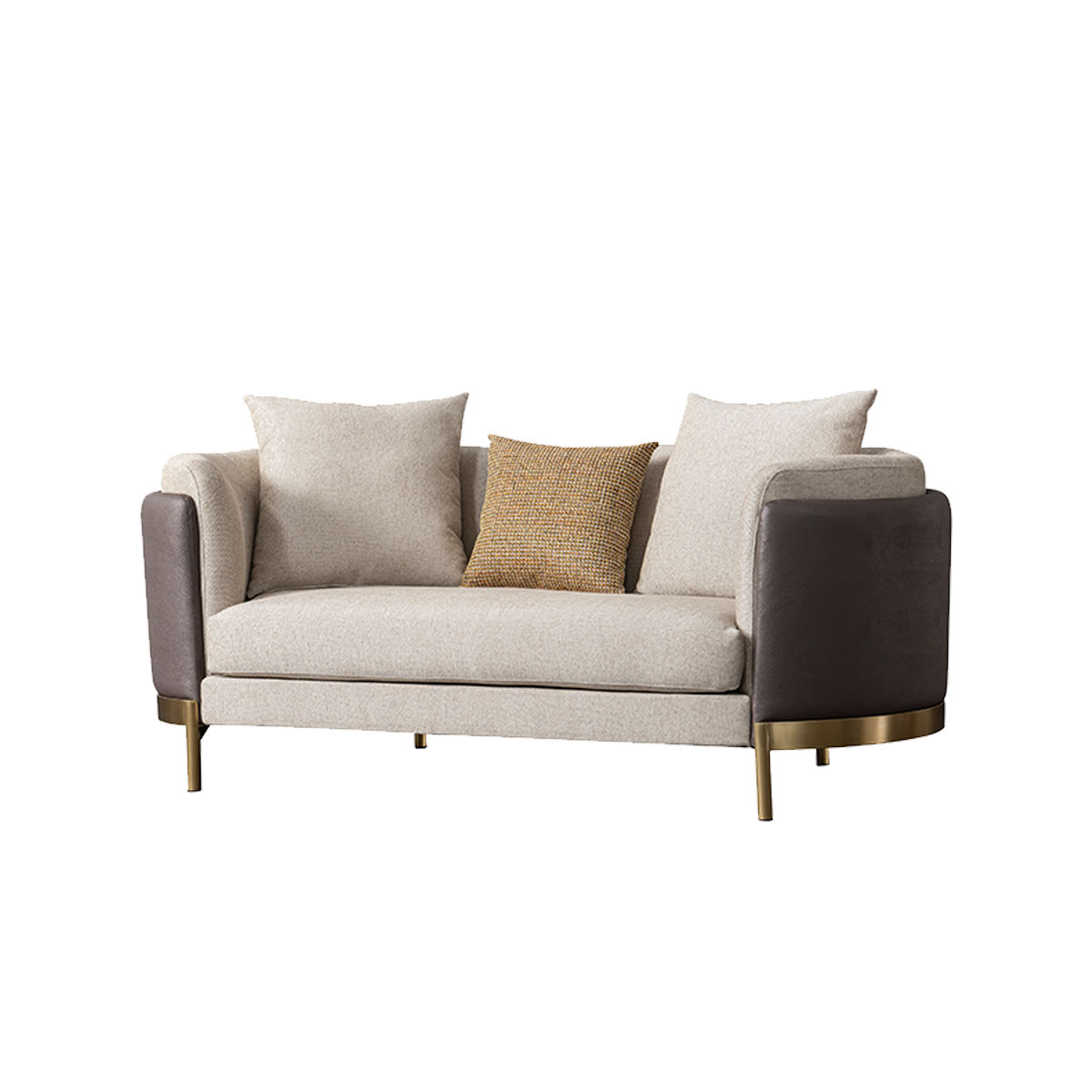 Front view of the sofa with decorative throw pillows