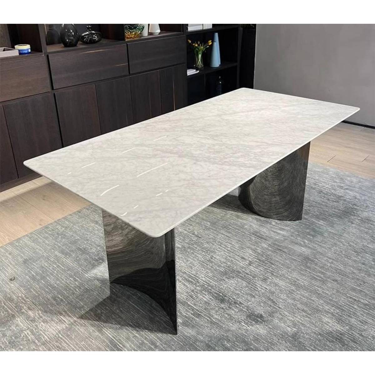 Natural Marble Dining Table with Crescent Base (Z60-S37)