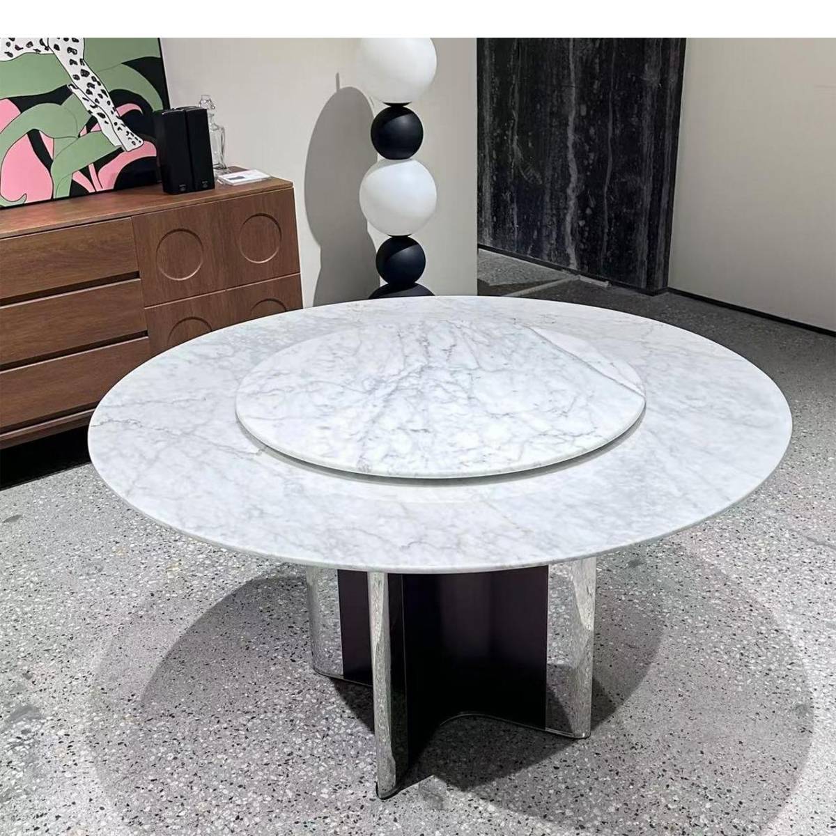 Medium Flower White Natural Marble Luxury Stone Round Dining Table (Z60-S70)