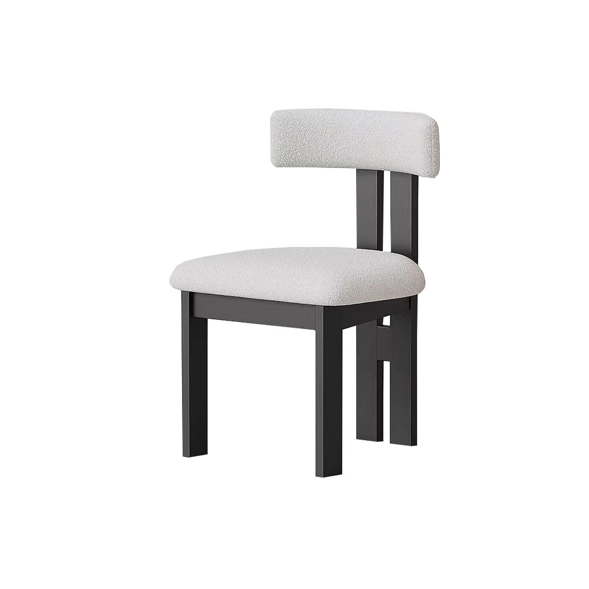Black frame dining chair with grey bouclé upholstery