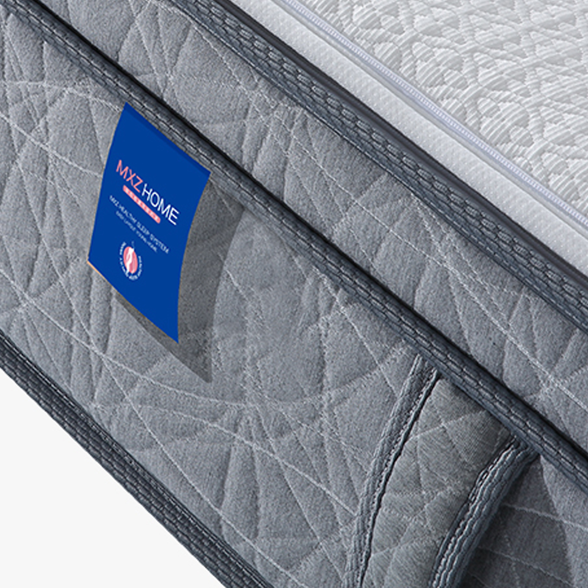 Close-up of the grey side fabric texture and MXZHOME brand label