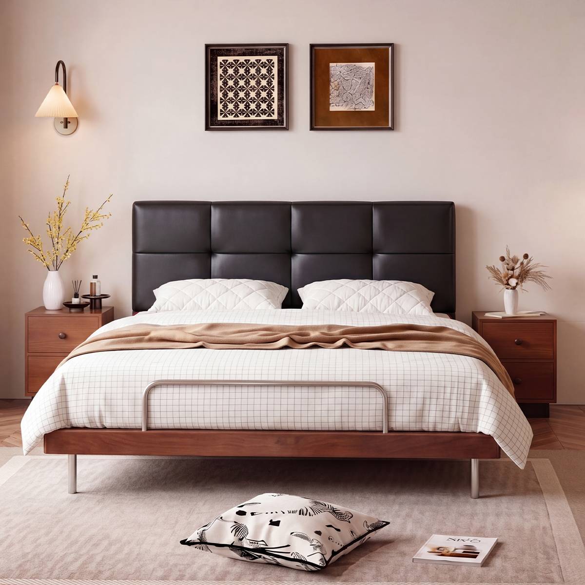 Front view of the bed showing the headboard and nightstands