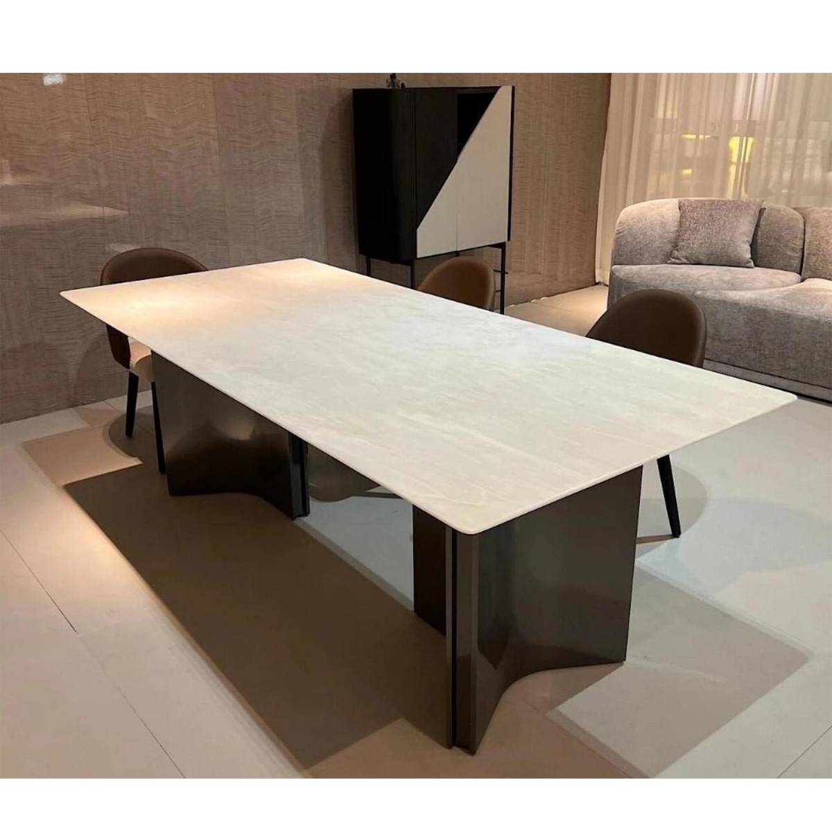 Kali Ice Jade Natural Marble Dining Table with Mercedes Base (Z60-S24)