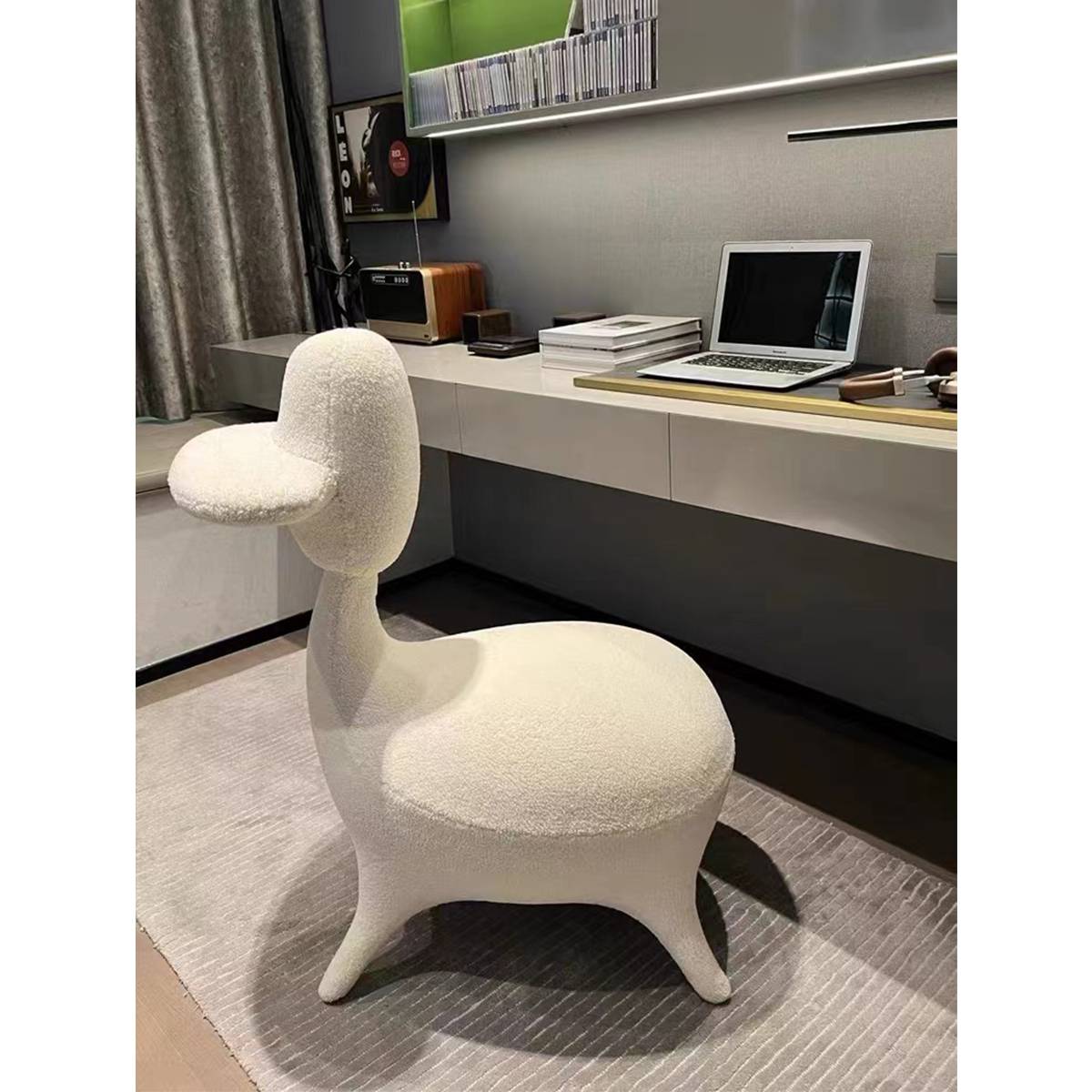 White duck chair in a home office setting