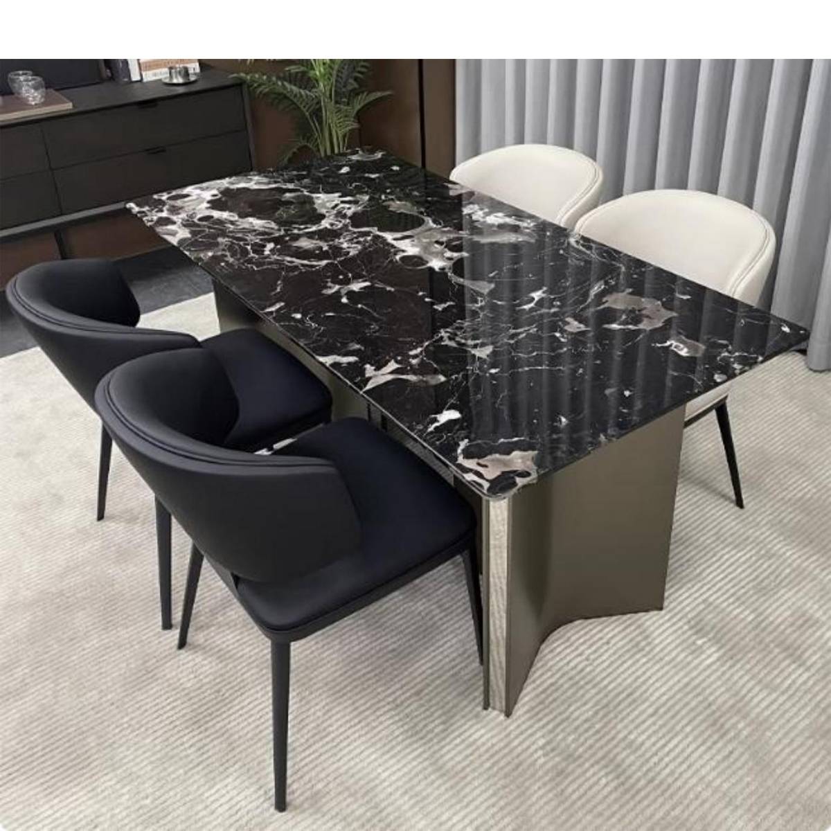 Black Rose Natural Marble Dining Table with Mercedes Base (Z60-S11)