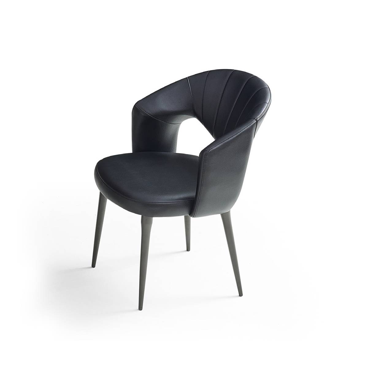 Side view of black modern dining chair showing profile