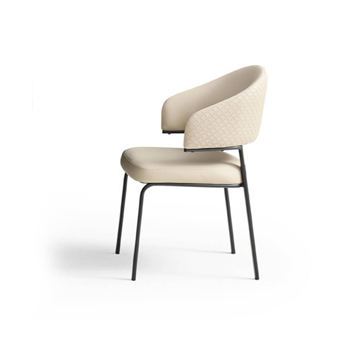 Side profile view of the dining chair showing the seat depth and backrest curve.