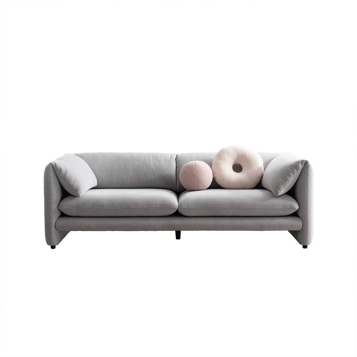 Front view of the grey Lucas Sofa with decorative pillows