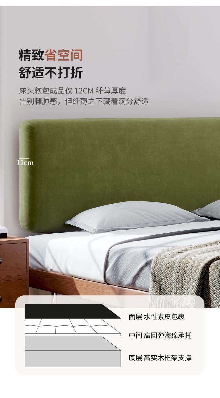 Close-up of the 12cm thick velvet headboard showing material layers