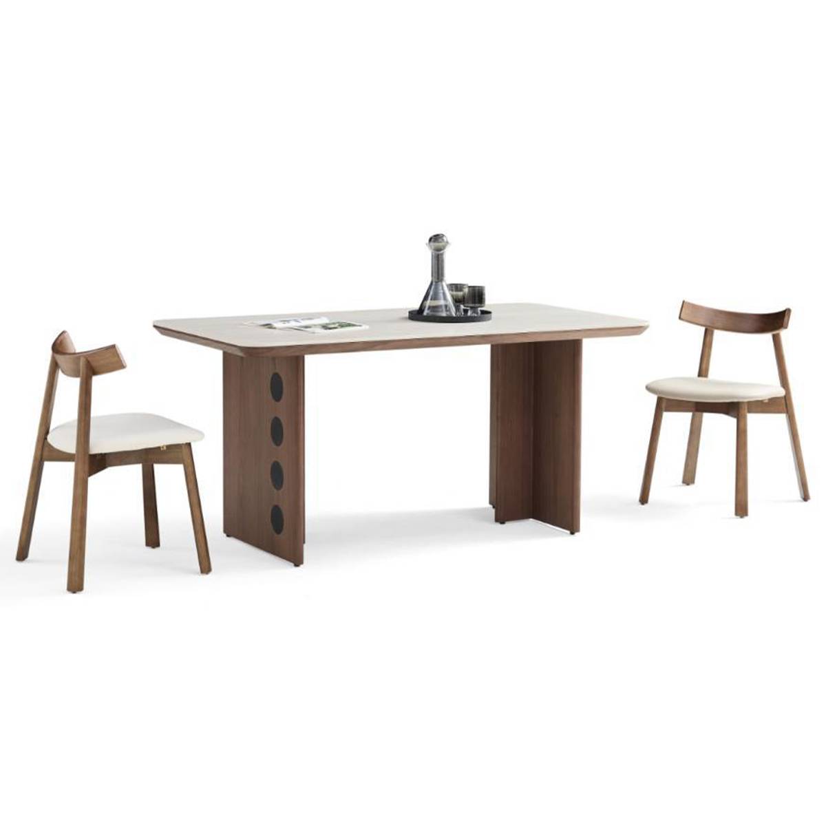 Side view of square wooden dining table