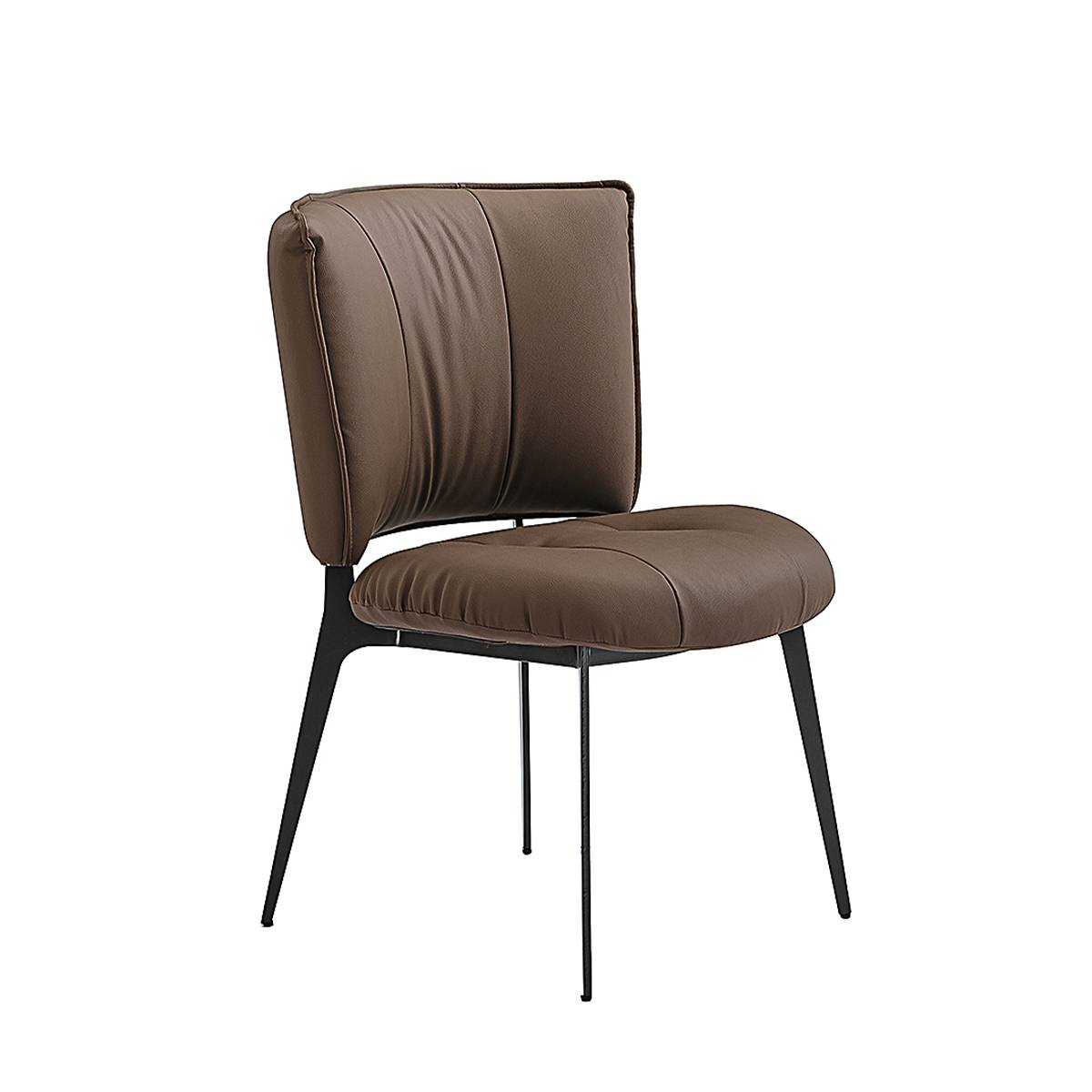 Coffee brown modern dining chair with PU leather upholstery and black metal legs